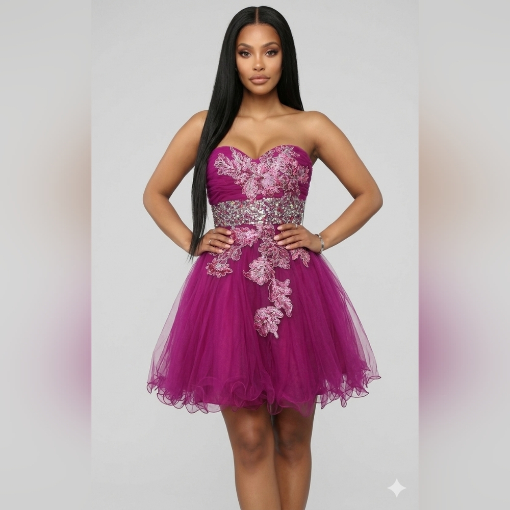 Vibrant Magenta Mini Dress with Floral Accents